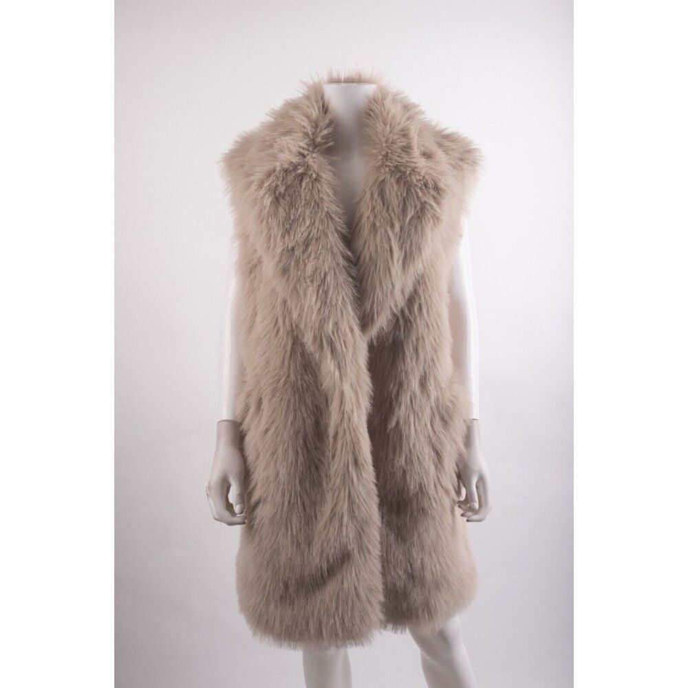 Zara Women's Faux Fur Vest Gilet Long Sleeveless Open Beige XS NWOT